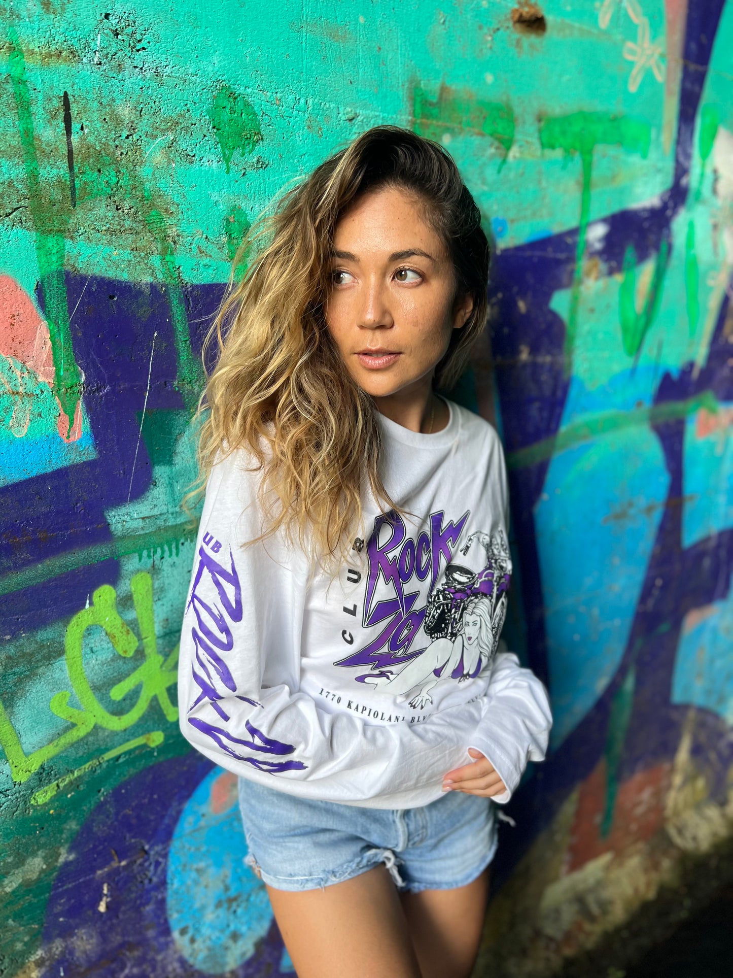 "Purple Harley" Long Sleeve T-Shirt - White