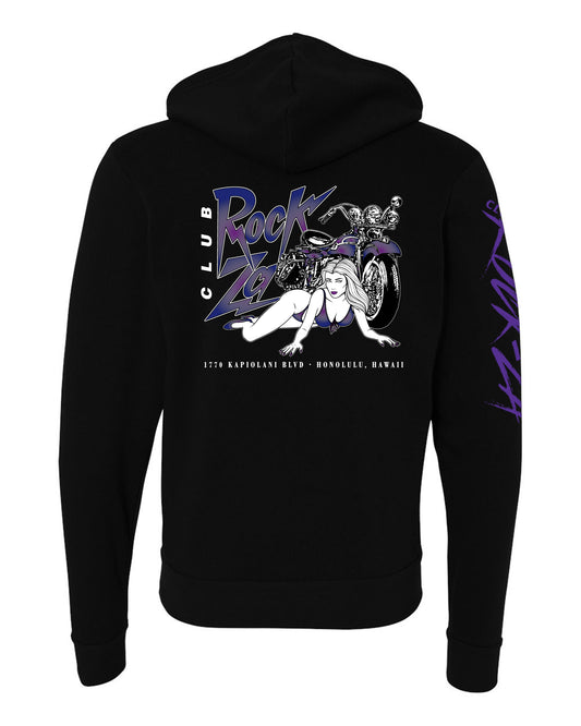 "Purple Harley" Zip-Up Hoodie- Black